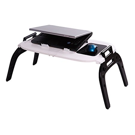 Etable Folding Plastic Laptop Table with 2 Built-in Cooling Fans, 3 USB Ports And Mouse Pad - Handle Design Portable Lap Desk Fits Up To 17" Laptop
