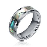 TIGRADE 8MM Tungsten  Titanium Abalone Shell Inlay Ring Polished Finish Beveled Edge Wedding Band