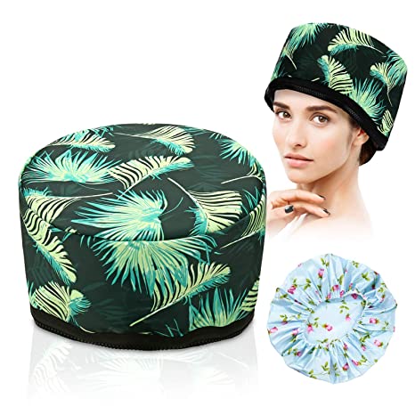 Electric Hair Cap, 2020 New Upgrade Thermal Cap For Hair Spa Home Hair Thermal Treatment Beauty Spa Cap Hair Heat Conditioning Cap Green Floral