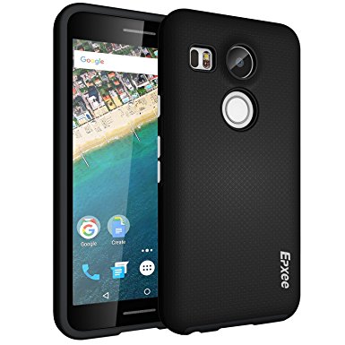 Nexus 5X Case, Epxee ARMOR Defender Heavy Duty Protection Impact Resistant Shockproof Slim Fit TPU Plastic Dual Layer Protective Case Cover for LG Nexus 5X (Black)