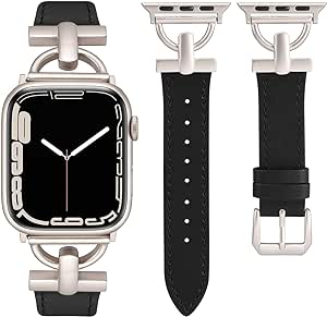 Wearlizer Leather Band Compatible with Apple Watch Band Women 41mm 40mm 38mm 44mm 45mm 42mm 49mm Ultra 2, Dressy Fancy Leather Strap D-Shape Metal Buckle for iWatch Bands Series 9 8 7 6 5 4 3 2 1 SE