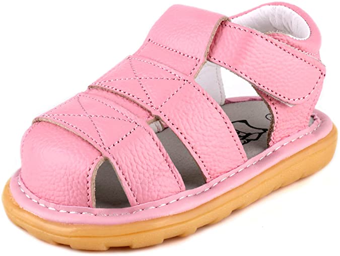Anrenity Boys Girls Genuine Leather Soft Closed Toe Flat Shoes Summer Sandals（Toddler）