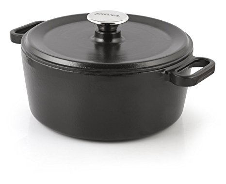 Mabel Home Enameled Cast Iron Dutch Oven, 6.5 Quart  with 2 Gloves (Black)