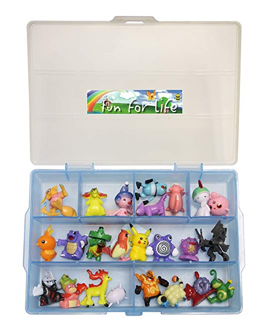 Pokemon Go Figure Compatible Sky Blue- Fun for LifeTM is Pefect Compatible Storage Case Including One Bag (24 pcs) Of Pokemon Characters