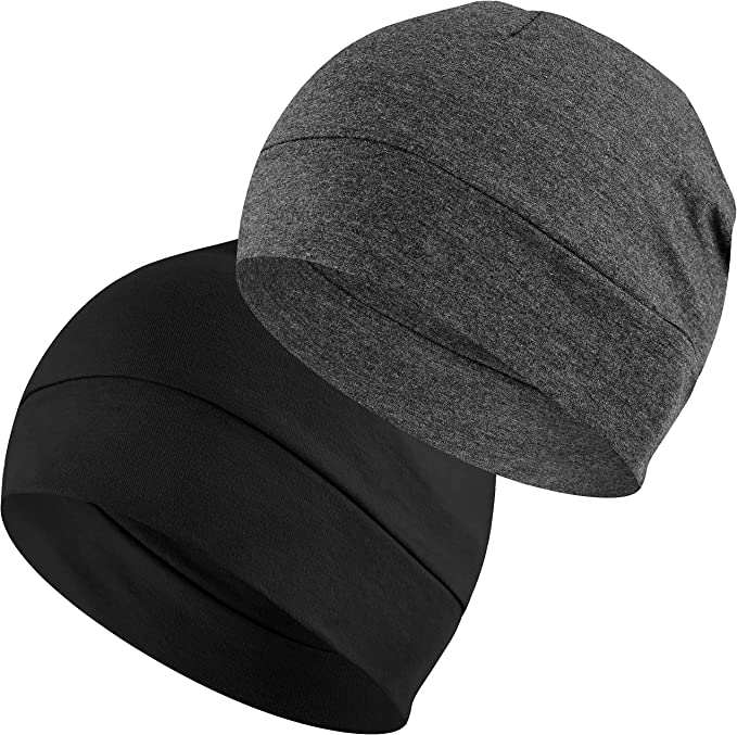 EINSKEY Skull Cap for Men & Women, 2 Pack Lightweight Running Cap Bike Hard Hat Helmet Liner Thin Knit Hat Sleep Cap Breathable Cancer Chemo Headwear