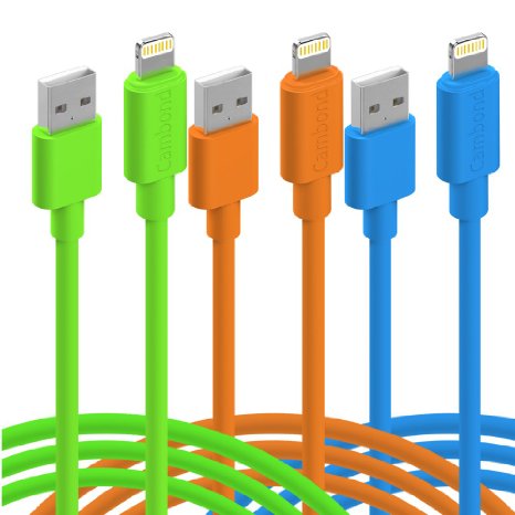 iPhone 6s Cable, 3 Pack Cambond 8 Pin Apple Certified Lightning to USB Cable Durable Stepped Updated Cord Fast Charger / Rapid Charging Cable 10ft (Green   Blue   Orange)