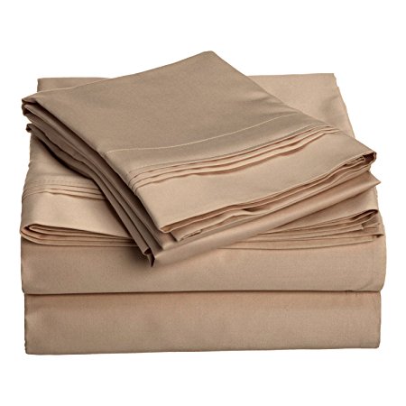 1000 Thread Count 100% Premium Long-Staple Combed Cotton, California King Bed Sheet Set, Single Ply, Solid, Taupe