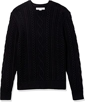 Amazon Essentials Mens Long-Sleeve 100% Cotton Fisherman Cable Crewneck Sweater