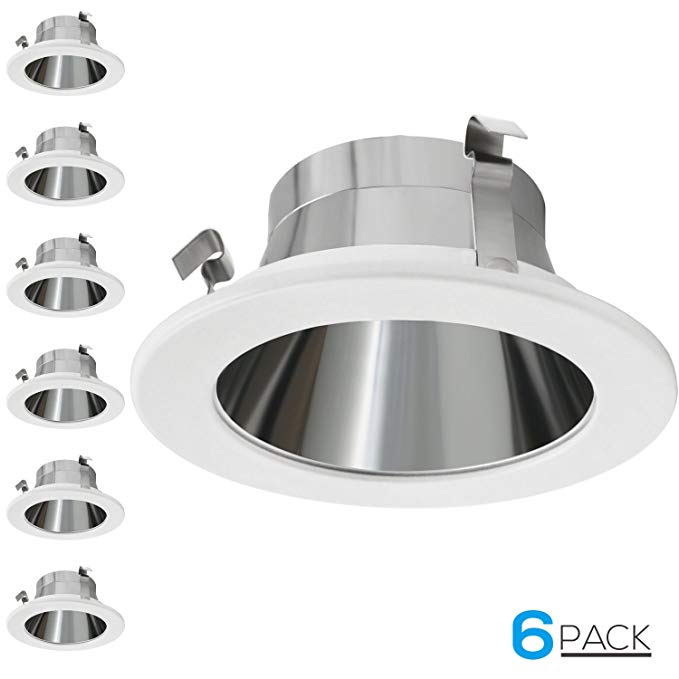 6 Pack 4 Inch Light Trim with Aluminum Reflector White Metal Step Baffle, for 4 Inch Recessed Can, Fit Halo/Juno Remodel Recessed Housing, Line Voltage Available