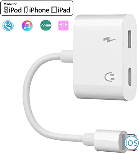 for iPhone Headphone Adapter Splitter 4 in 1 Earphone Jack Aux Audio Charger, Double Dongle Adapter Cable for iPhone 7/7 Plus/8/8 Plus/X/Xs Headset Music£¦car Charger£¦Remote£¦Call Support 10.3 or Later