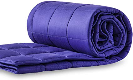 LIANLAM Adults Weighted Blanket (20 lbs, 60"x80", Queen Size, Navy Blue), Cooling Weighted Blanket for Adults, 100% Natural Cotton Material with Premium Glass Beads