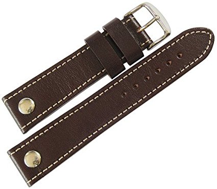 Fluco Sattelleder Long 20mm Riveted Brown Leather Mens Watch Strap