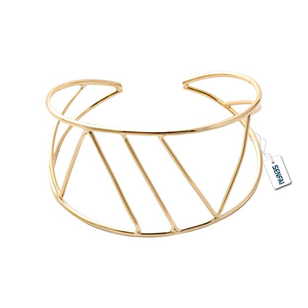 SENFAI Wide Hollow Geometric Figure Cuff Bangles For Women Punk Charm Metal Opening Bangle Bracelets