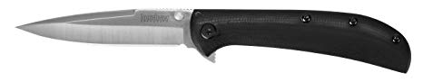 Kershaw AM-3 Pocket Knife (2335); 3.4-Inch Stainless Steel Blade with Satin Finish Features SpeedSafe Assisted Opening, Frame Lock, Contoured G10 Black Handle and Deep-Carry Pocketclip; 2.3 OZ