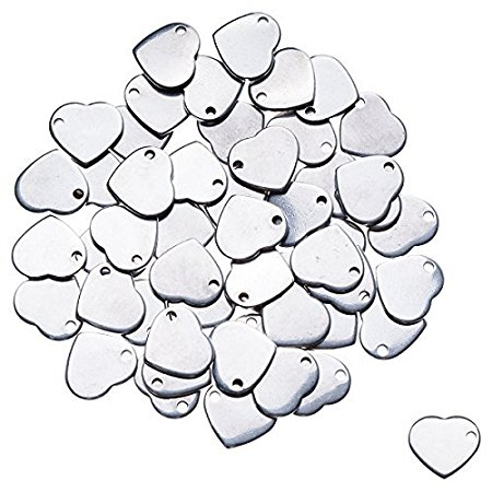 50pcs Stainless Steel Silver Tone Blank Stamping Tags Heart Charm Pendants 11x10mm