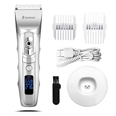 Hair Clippers, High Performance LED Hair Trimmer Kit for Men with LED Screen Hair Clippers, Secure Guide, Charging Base, Cordless USB Rechargeable Waterproof Haircut Kit (White)