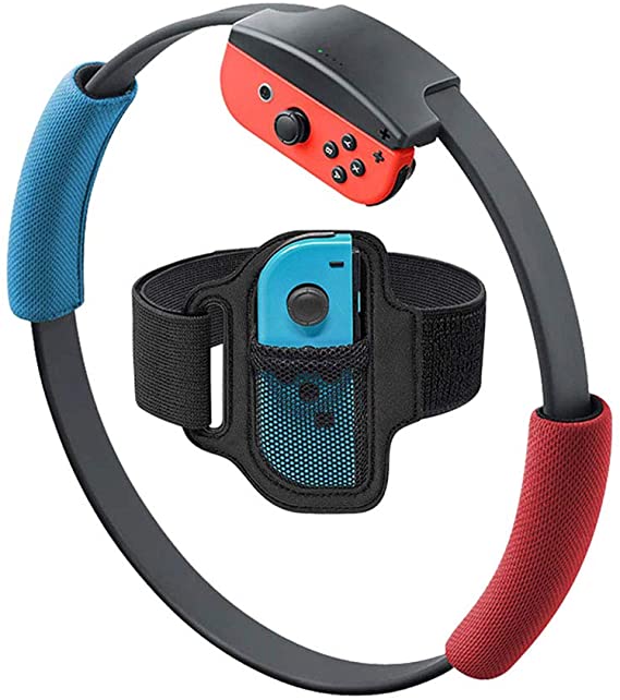 1 Leg Strap and 2 Ring-Con Grips Ring-Con for Nintendo Switch Fit Adventure Game，Non-Slip Grips and Adjustable Leg Strap Compatible with Switch Fitness Yoga Ring Con Accessorise (Red Blue)