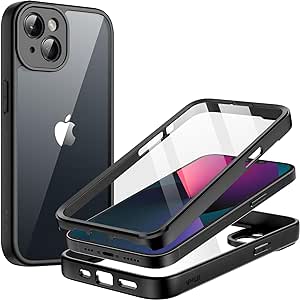 JETech Coque pour iPhone 13 6,1 Pouces avec Protecteur D'écran en Verre Trempé Intégrée, Protection à Usage Intensif 360 Degrés Corps Complète, Étui Housse Robuste Antichoc (Noir)