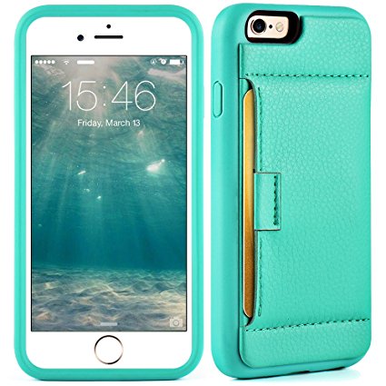 iphone 7 case, ZVE Ultra Protective hybrid Case For Apple iPhone 7 2016 shockproof leather wallet credit card holder carrying Case Cover - Mint Green
