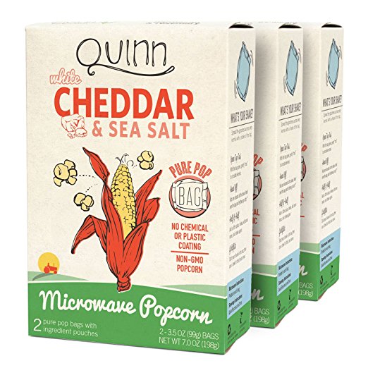 Quinn Snacks Microwave Popcorn - Made with Organic Non-GMO Corn - Great Snack Food for Movie Night {White Cheddar, 3 Boxes}