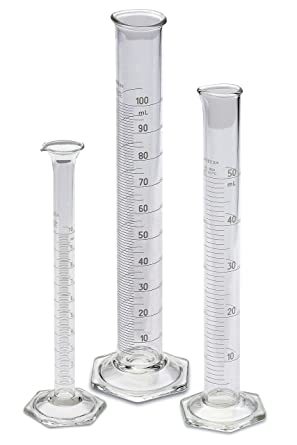Corning Pyrex #3024 Single Metric Scale, Glass Graduated Cylinder Set - 3 Sizes - 10ml, 50ml, 100ml