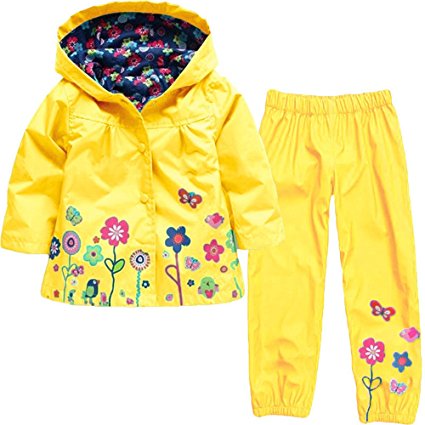LZH Girl Baby Kid Waterproof Hooded Coat Jacket Outwear Suit Raincoat Hoodies with Pants