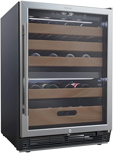 hOmeLabs 43 Bottles High-End Wine Cooler - Free Standing Dual-Zone Mini Fridge and Chiller for Wines with Temperature Control Panel, Stainless Steel Reversible Door Swing and Removable Wood Shelves