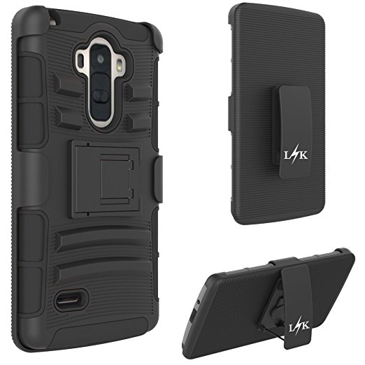 LG G Stylo Case, LK [Heavy Duty] [Shock-Absorption] Black Armor Holster Defender Full Body Protective Hybrid Case Cover with Belt Clip for LG G Stylo