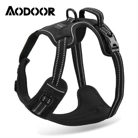 Aodoor Soft Dog Harness No-Pull Pet Vest with Handle Reflective Lightweight Walking Harness Padded Vest Sports Soft Inner Padded Dog Harness M Black