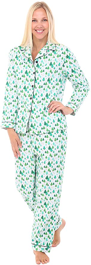 Alexander Del Rossa Women's Warm Flannel Pajama Set, Long Winter Christmas Button Down Cotton Pjs