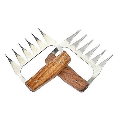 1Easylife Wolf Claws Meat Handler Fork Professional Pulled Pork Shredder Stainless Steel Construction and Rosewood Handle Use for Shredding Lifting Turning and Carving Great for Pulled Pork Pack of 2