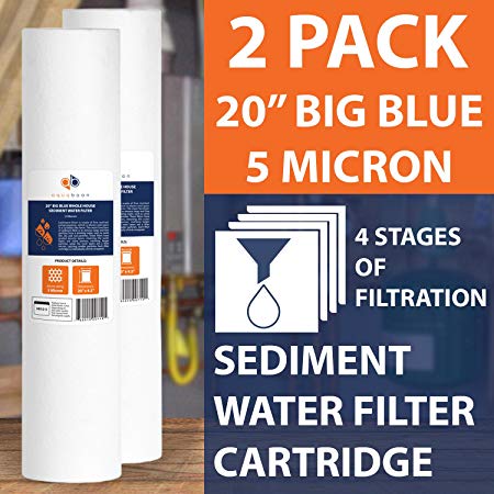 Aquaboon 2S-20BB 5 Micron 20-Inch Big Blue Whole House Water Filter Sediment, 2-Pack
