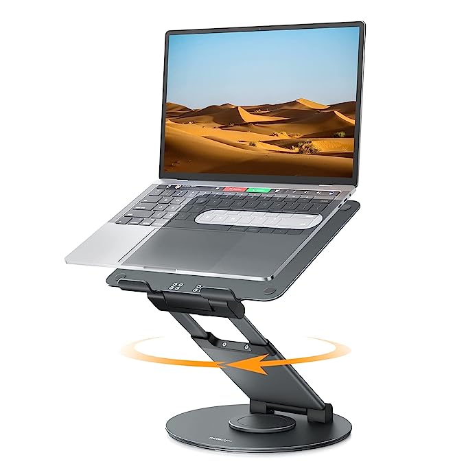 Nulaxy Swivel Laptop Stand, Ergonomic Laptop Stand with 360 Rotating Base, Adjustable Height up to 21", Compatible with MacBook All Laptops Computer 10-17", Grey
