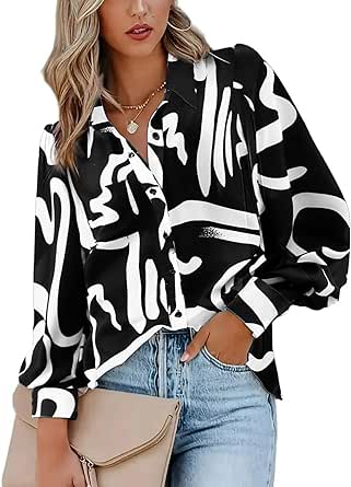 Zeagoo Womens Shirts Button Down Printed Lantern Long Sleeve Blouse Fashion Casual Tops 2024