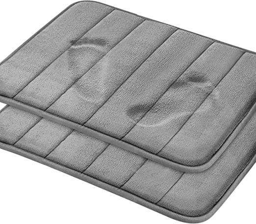Utopia Home 2-Pack Memory Foam Bath Mat Non-Slip Back, Coral Fleece Softness, Highly Absorbent (Grey, 43x60 cm)