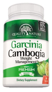 80% HCA Pure Garcinia Cambogia Extract - All Natural Appetite Suppressant - Carb Blocker Weight Loss Supplement - No Calcium Added - 60 Veggie Tablets - Money Back Guarantee By Quality Nature!