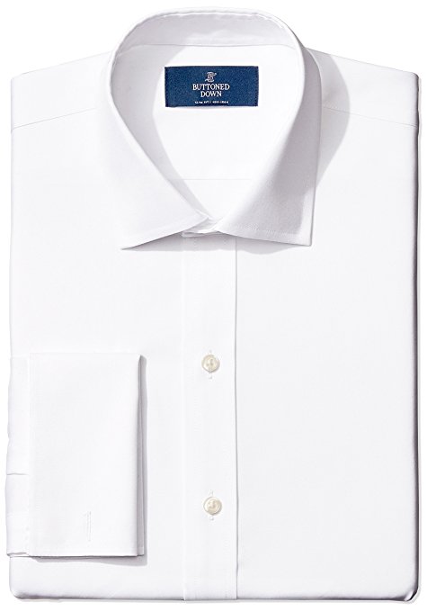 Buttoned Down Men's Slim Fit French Cuff Spread-Collar Non-Iron Dress Shirt Without Pocket