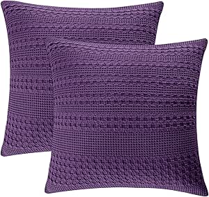 PHF 100% Cotton Waffle Weave Euro Sham Covers, 2 Pack 26" x 26" Pillow Covers for Elegant Home Decorative, No Insert, Aesthetic Decorative Euro Throw Pillow Covers for Bed Couch Sofa, Grape