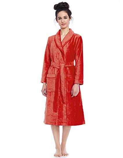Short Women's Terry Cotton Bath Robe - Toweling with Belt - Raspberry- Be Relax