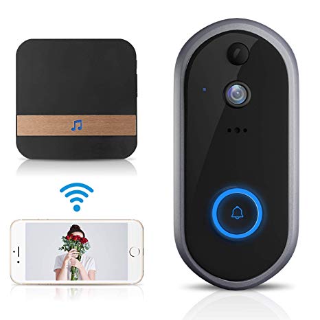 GJT 2018 New Smart Video Doorbell Wireless Home Security Camera with Chime, 8G SD Card, Free Cloud Service, 2 Batteries, 2-Way Talk 720P, Night Vision, PIR Detection, APP Control for iOS and Android