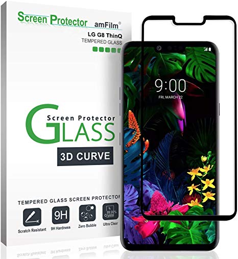 amFilm Screen Protector for LG G8, Full Cover (Easy Installation) Tempered Glass Screen Protector with Dot Matrix for LG G8 ThinQ (Black)