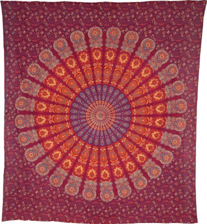 Luna Bazaar Anita Bohemian Mandala Tapestry, Wall Hanging, and Bedspread (Large, 7 X 8 Feet, Red and Orange, 100% Cotton, Fair Trade Certified)
