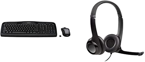 Logitech MK335 Wireless Keyboard and Mouse Combo - Black/Silver & USB Headset H390 with Noise Cancelling Mic