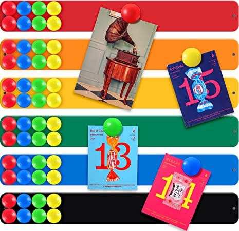 6 Pieces Frameless Magnetic Stainless Iron Board Strip Bulletin Bar Board Memo Strip Set with 48 Pieces Colorful Magnet for School Office (Red, Orange, Yellow, Blue, Green, Black)