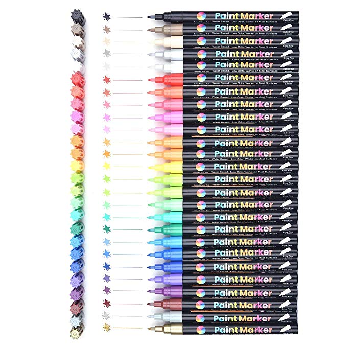 Acrylic Paint Markers,26 Colors Extra Fine Point Acrylic Paint Pens Set by Smart Color Art,Permanent Water Based, Great for Rock, Wood, Fabric, Glass, Metal, Ceramic, DIY Crafts and Most Surfaces