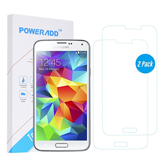 [2-Pack] Poweradd Samsung Galaxy S5 Tempered Glass Screen Protector (0.33mm) with 2.5D Rounded Edge and 9H Hardness, Anti Scratch and Fingerprint Resistant - Lifetime Warranty