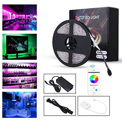 LED Light Strip, Popsky 16.4ft Waterproof RGB Led Strip Light Smart Phone Controlled LED Lights, Alexa Compatible, Working with Android & IOS System, Extandable UP to 82ft, 4 Pin Connector Included