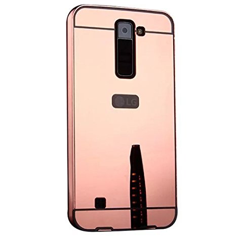 LG K7 Case, LG Tribute 5 Case, Ranyi [Mirror Series] Luxury Aluminum Metal Bumper Frame Detachable   Bling Mirror Hard Back 2 in 1 Cover [Thin Fit & Slim] Case for LG K7 / LG Tribute 5 (rose gold)