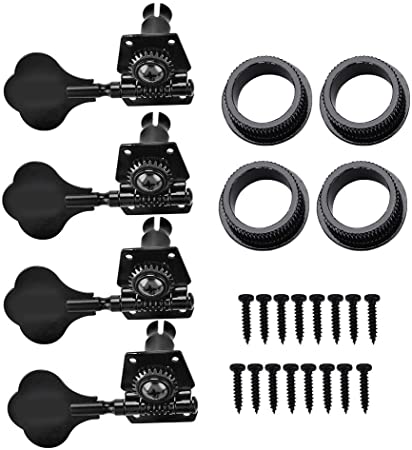 4R Bass Tuning Pegs, Black Open Gear Tuners Zinc Alloy Plum Shape Machine Heads Bass Instrument Replacement Parts