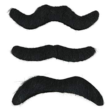 Skeleteen Self Adhesive Party Mustaches - Hairy Fake Black Sticker Mustache - 3 Piece Set